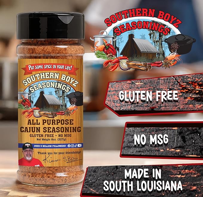 Southern Boyz All Purpose Cajun Creole Seasoning, 8 Ounce Shaker (No MSG, Gluten-Free Blend), 8 Ounce (Pack of 1)