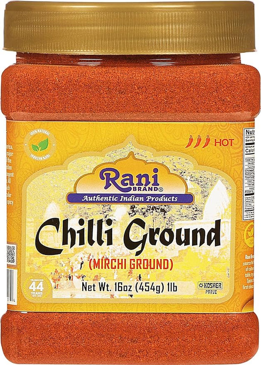 Rani Chilli Powder (Mirchi) Ground Indian Spice 16oz (1lb) 454g PET Jar ~ All Natural | Salt-Free | Vegan | No Colors | Gluten Friendly | NON-GMO | Kosher | Indian Origin
