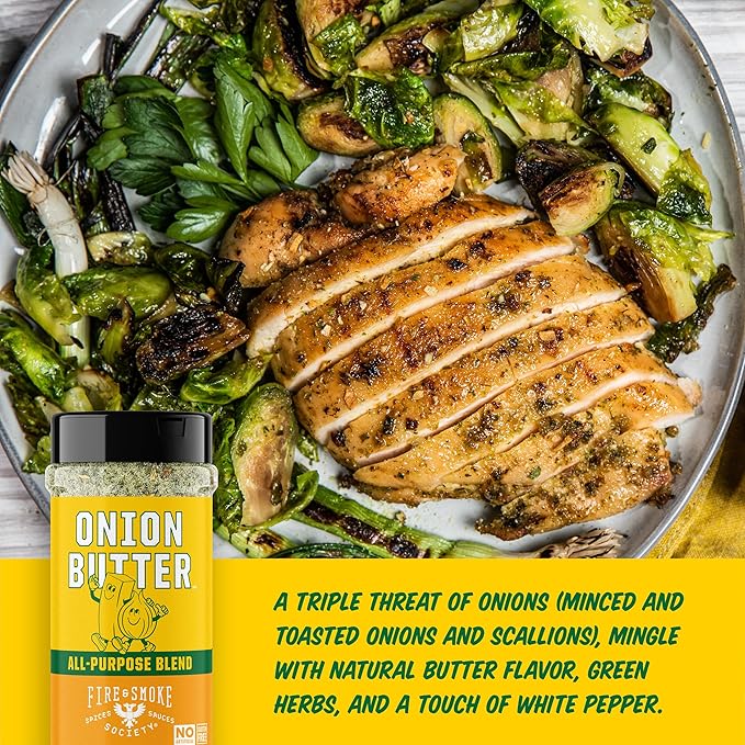 Fire & Smoke Society Onion Butter All Purpose Seasoning | BBQ Rubs for Smoking and Grilling | Steak, Grilled Chicken, Pork, Burgers | Onions, Green Herbs, White Pepper | XL 12.6 oz