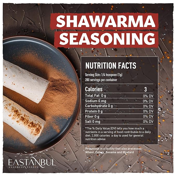 Eastanbul Shawarma Seasoning, 7.1oz, Shawarma Spice Blend, All-in-One Baharat Spice Blend of Middle Eastern & Mediterranean Seasonings, Perfect for Meat, Vegetables and Chicken, Sodium Free