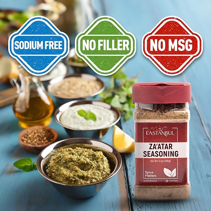 Eastanbul Zaatar Seasoning, 6.3oz, Za'atar, Zaatar Spice from Middle Eastern Spices, Perfect for Mediterranean Seasoning Blends, AKA Zahter, Zatar, Za atar, Za' atar Spice, No MSG, Sodium Free