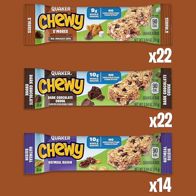Quaker Chewy Granola Bars, 3 Flavor Back-to-School Variety Pack, 58 Count