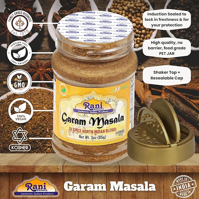 Rani Garam Masala Indian 11-Spice Blend 3oz (85g) PET Jar ~ All Natural, Salt-Free | Vegan | No Colors | Gluten Friendly | NON-GMO | Kosher | Indian Origin