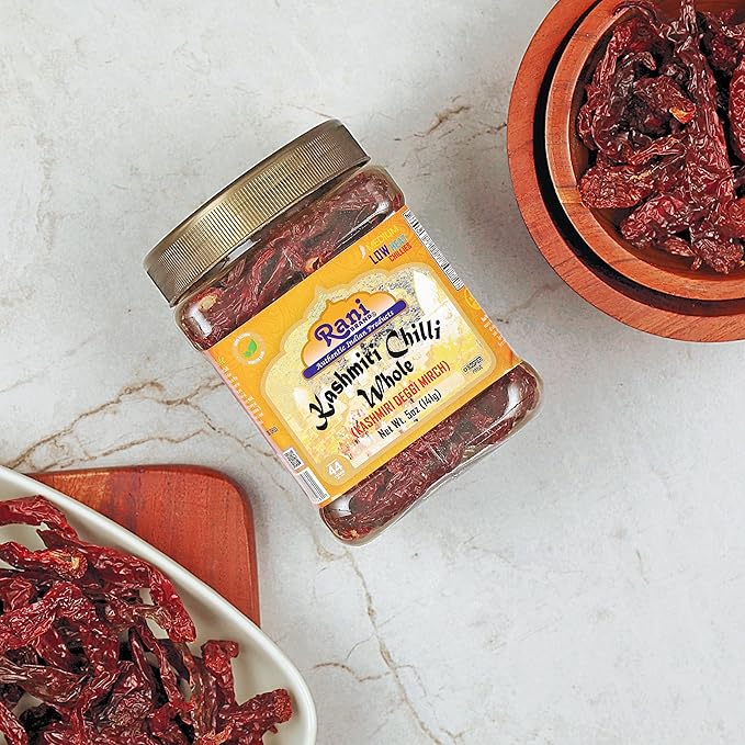 Rani Kashmiri Chilli Whole (Deggi Mirch, Low Heat) 5oz (141g) PET Jar ~ Natural | Salt-Free | Vegan | No Colors | Gluten Friendly | NON-GMO | Kosher | Indian Origin