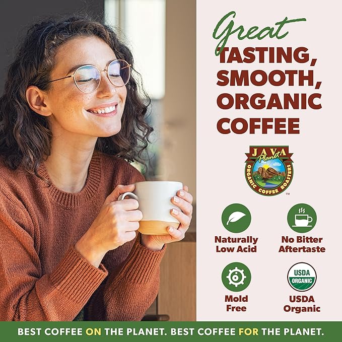 Low Acid Organic Coffee ??Whole Bean, Mold-Free & Stomach Friendly by Java Planet, Peruvian Single Origin Decaf Coffee, Water Process, Medium Dark Roast, Smooth Full Flavored, 2x1LB Bag