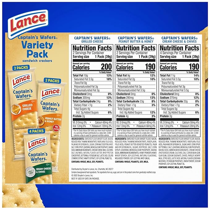 Lance Sandwich Crackers, Captain's Wafers, Variety Pack, 8 Individual Packs, 6 Sandwiches Each
