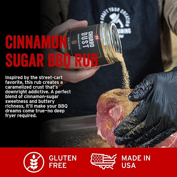 PS Seasoning Churro Dust - Cinnamon Sugar BBQ Seasonings and Rubs for Smoking, Grilling, Baking - Sweet and Smoky Dry Rub, BBQ Rubs and Spices for Grilling Ribs, Pulled Pork, Chops, Wings, 6.3oz