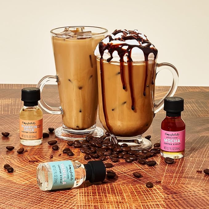 Thoughtfully Gourmet, Coffee Syrup Sampler Gift Set, Syrup Flavors Include Salted Caramel, Vanilla, Mocha, Hazelnut, Pumpkin Spice, & More, Set of 10