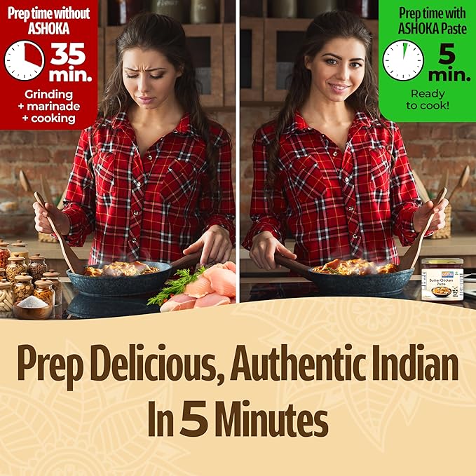 Ashoka Butter Chicken Paste | Vegan | Kosher | Gluten-Free | Easy-to -Use Curry Paste | Authentic Indian Cooking Spice Paste | Since 1932 | 200 Grams (Pack of 4)