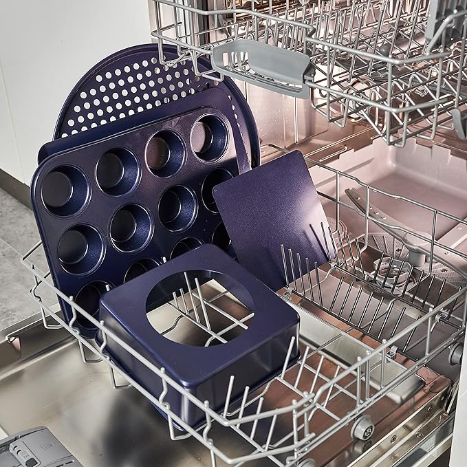 Zyliss E980206 Non-Stick Roasting Tin with Rack, Carbon Steel, Dark Blue, Roast Pan/Baking Trays for Oven/Bakeware Tray, Dishwasher Safe