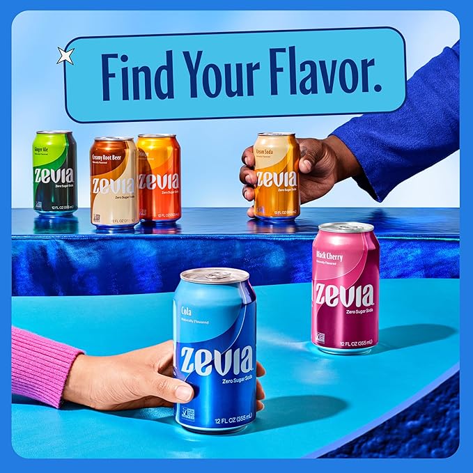 Zevia Zero Sugar Soda, Cola, 16 oz Cans (12-Pack) ??Naturally Sweetened, Non-GMO Project Verified, Gluten-Free, Vegan