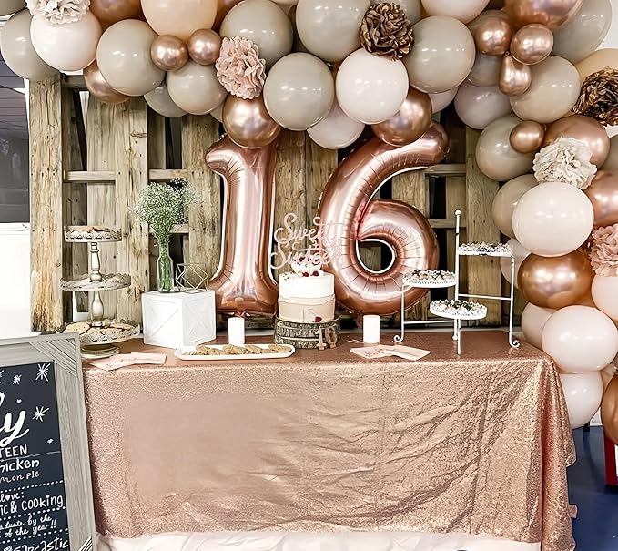 Sweet Sixteen Cake Topper - Rose Gold Glitter Butterfly Theme Sweet 16 Birthday Cake Decorating Supplies for Girls, Sweet 16 Cake Topper for Happy 16th Birthday Party Supplies Photo Booth Props