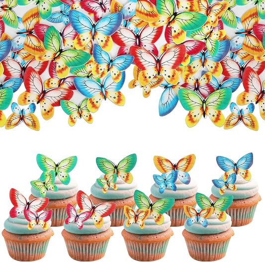 80 PCS Edible Wafer Paper Cupcake Toppers for Cake Decorating - Butterfly Themed Baby Shower, Wedding, Birthday Party Cupcake Decorations