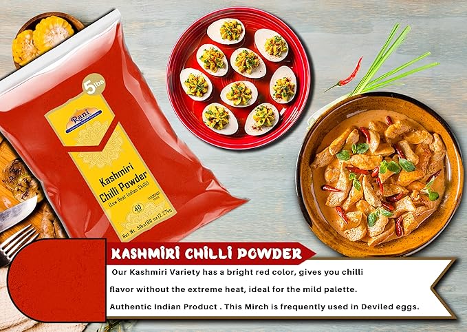 Rani Kashmiri Chilli Powder (Deggi Mirch, Low Heat) Ground Indian Spice 80oz (5lbs) 2.27kg Bulk ~ All Natural | Salt-Free | Vegan | No Colors | Gluten Friendly | NON-GMO | Kosher | Indian Origin