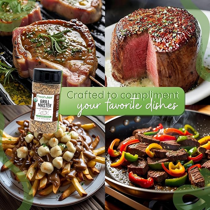 FreshJax Grill Master Montreal Steak Seasoning ??Organic Low Sodium 6.0 oz Bottle, Bold BBQ & Grilling Spice Blend, Gluten-Free, Non-GMO, Keto & Paleo Friendly, Perfect for Steak, Burgers & Roasts