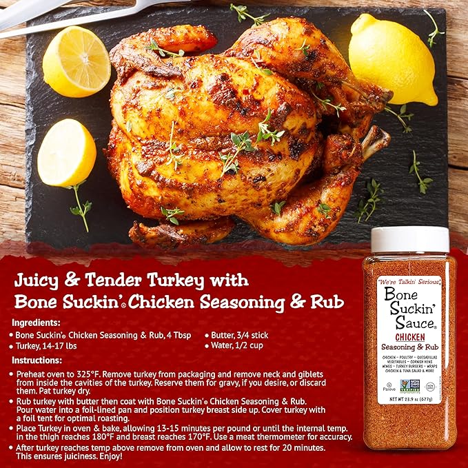 Bone Suckin' Sauce Bulk Seasoning & Rub - Brown Sugar, Garlic, Onion, Spices - Non-GMO, Gluten-Free, Fat-Free, Kosher, Pareve, No MSG (1 Pack, Chicken)