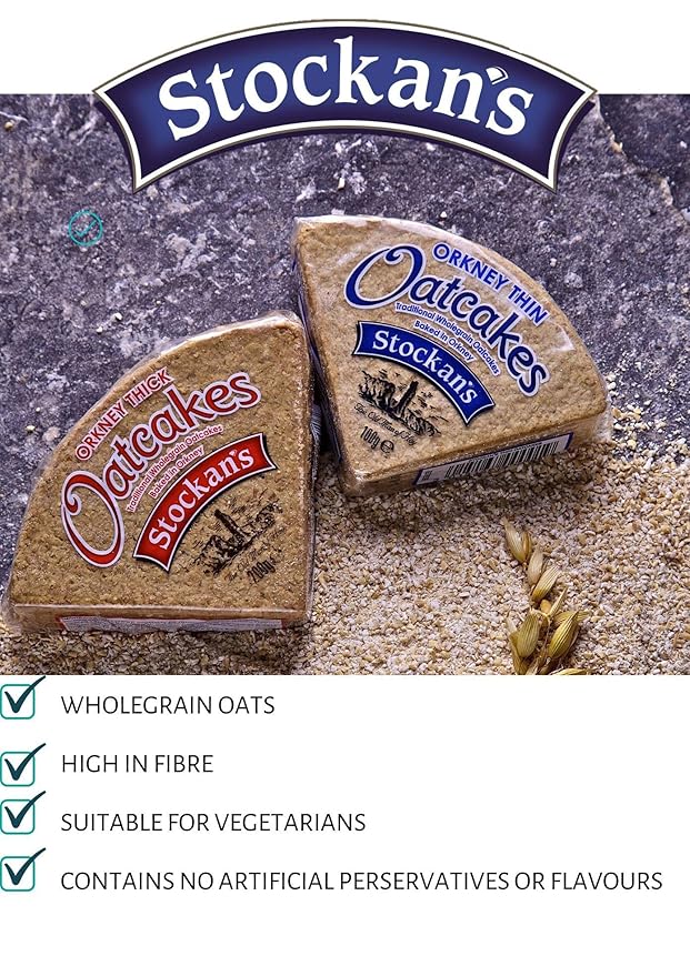 Stockan's Orkney Wholegrain Thin Oatcakes Gifting Tin - Traditional Scottish Savoury Biscuits Imported from Scotland - 1 Gifting Tin (2 Oatcake Packs in Tin)