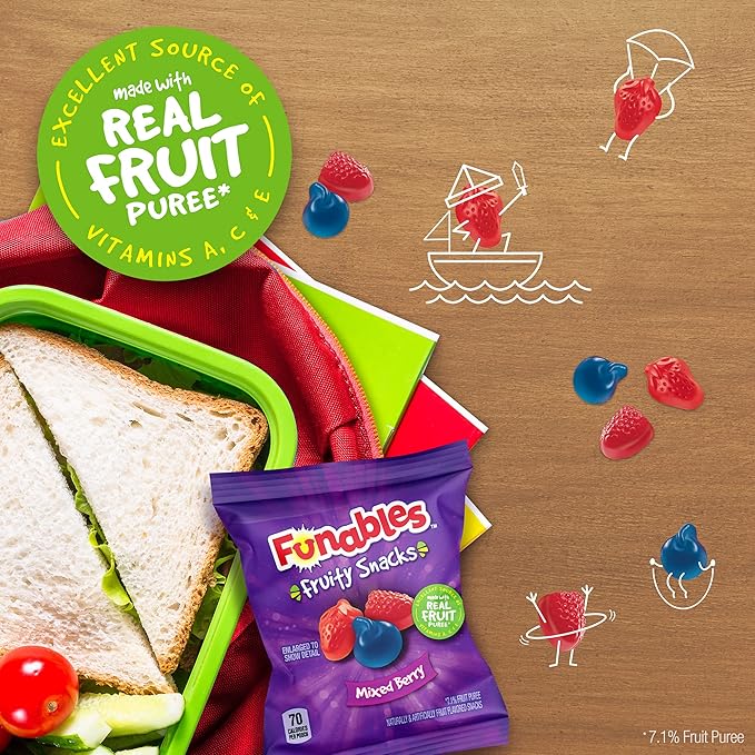 Funables Fruit Snacks, Mixed Berry Fruit Flavored Snacks, 0.8 ounce Pouches (Pack of 80)