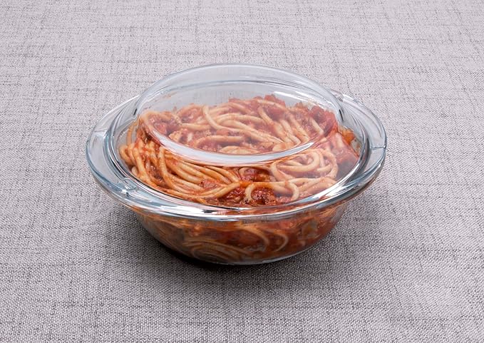 Round Glass Casserole Dish with Glass Lid, Nesting Glass Baking Dish, Heat, Cold and Shock Proof, Oven, Freezer and Dishwasher Safe (0.5L)