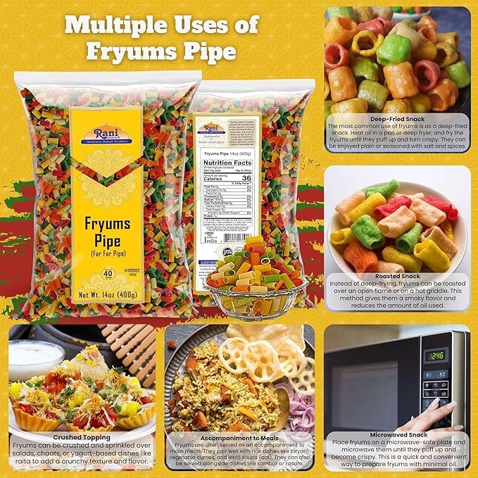 Rani Far Far/Fryums (Wheat & Tapioca Pellet) Round/Pipe Shape 14oz (400g) ~ Vegan, Kosher, Uncooked, Used to Make Papad, Bhungra/Chip Snack