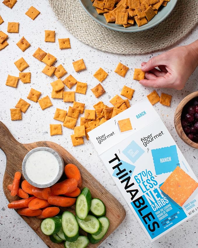 Fiber Gourmet Ranch Thinables Baked Cheese Crackers – Low Calorie, High Fiber Snack – 6g Net Carbs, 70 Calories, 13g Fiber, 5g Protein – Kosher, Made in USA with Real Cheese - 4.25 oz, Pack of 6