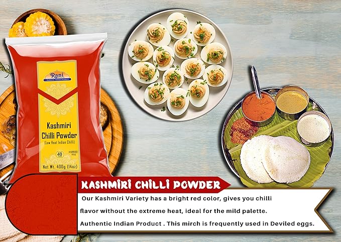 Rani Kashmiri Chilli Powder (Deggi Mirch, Low Heat) Ground Indian Spice 14oz (400g) ~ All Natural, Salt-Free | Vegan | No Colors | Gluten Friendly | NON-GMO | Kosher | Indian Origin