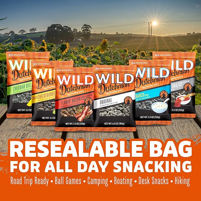Wild Dutchman, Roasted Sunflower Seeds, Mouth Friendly Recipe for All Day Snacking, Spicy Cheeseburger, 5.5 oz (Pack of 12)