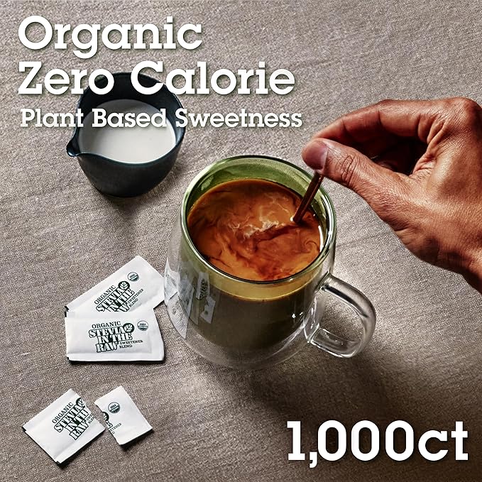 Stevia In The Raw Organic Stevia Sweetener Packets, 1,000 Ct, Zero Calorie Sugar Substitute Packets, No Erythritol or Artificial Flavors, USDA Organic, Non-GMO Project Verified, Vegan