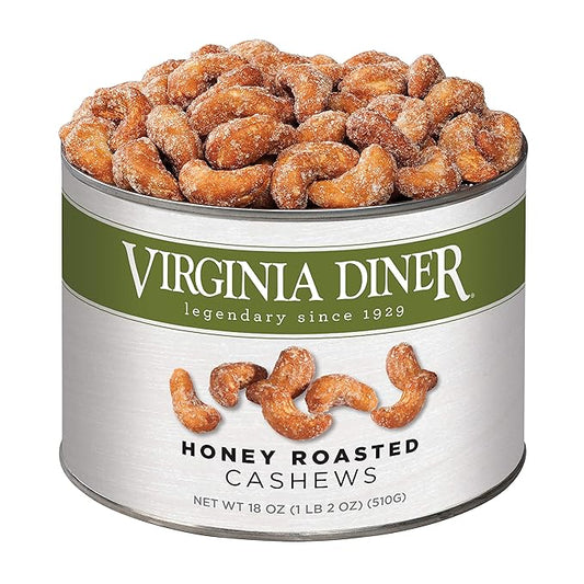 Virginia Diner Honey Roasted Cashew - Jumbo Honey Roasted Gourmet Cashews Gift Tin Non-GMO, Preservative Free Gifts from Virginia Since 1929-18 Oz Can