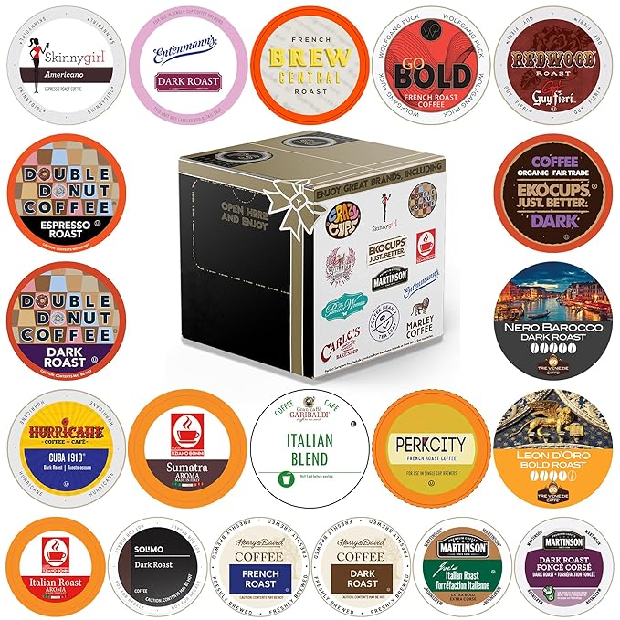 Perfect Samplers Coffee Pods Variety Pack, Bold and Dark Roast Coffee, Single Serve Cups for Keurig K-Cup Machines - Robust Assortment, 20 Count