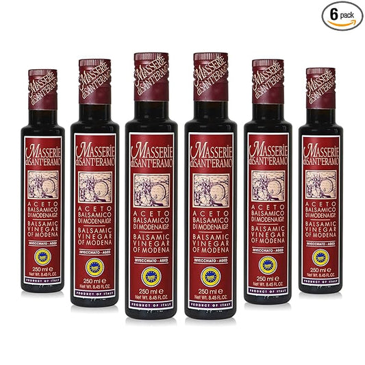 Italian Aged Balsamic Vinegar of Modena, Made in Italy, Aceto Balsamico di Modena IGP - Masserie di Sant'Eramo - 8.45 Fl Oz (Pack 6)