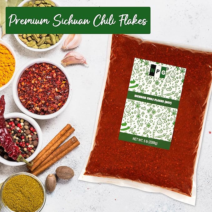 NPG Authentic Sichuan Chili Flakes 5 Pound, Extra Hot, Szechuan Crushed Red Pepper Powder Bulk, Essential Spice Seasoning for Making Kimchi, Chili Oil, Stir-fry, Pizza, Salads, and Tacos