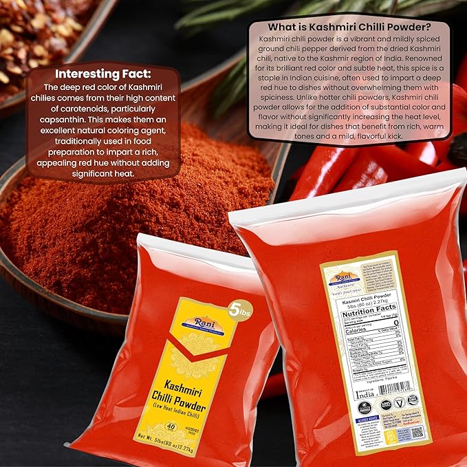 Rani Kashmiri Chilli Powder (Deggi Mirch, Low Heat) Ground Indian Spice 80oz (5lbs) 2.27kg Bulk ~ All Natural | Salt-Free | Vegan | No Colors | Gluten Friendly | NON-GMO | Kosher | Indian Origin