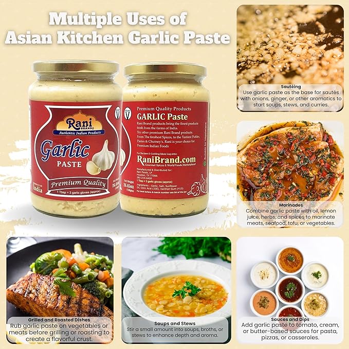 Asian Kitchen Garlic Cooking Paste 26.5oz (750g) Glass Jar ~ Vegan | Gluten Free | NON-GMO | No Colors | Indian Origin