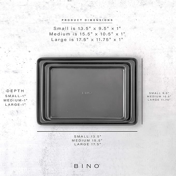BINO Bakeware Nonstick Cookie Sheet Baking Tray Set, 3-Piece - Gunmetal | Non Stick Baking Pans Set | Carbon Steel Tray Bakeware Sets | Oven Safe | Cookie Sheet Pans | Food-Safe