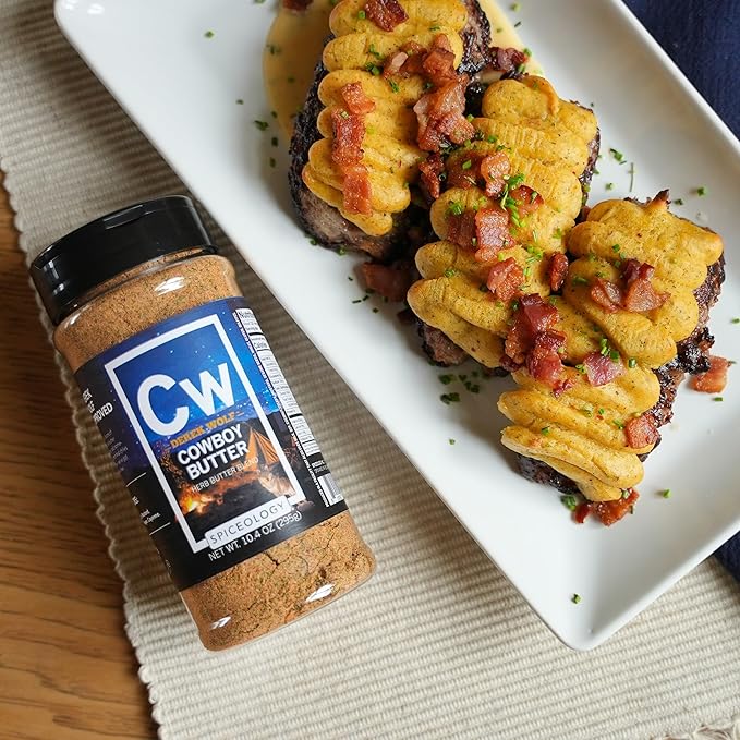 Spiceology – Derek Wolf Cowboy Butter Seasoning – Bold & Buttery Blend with Garlic, Smoked Paprika & Mustard – Perfect for Beef Brisket, Pork Chops, Chicken Thighs & Steak – 10.4 oz