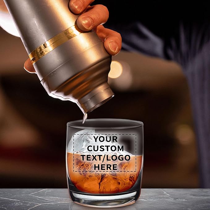 DISCOUNT PROMOS Custom Whiskey Glasses 10 oz Set of 100, Personalized Bulk Pack - Heavy Base Old Fashioned Glass, Perfect for Scotch, Bourbon, Whiskey, Cocktail - Black Bottom Color