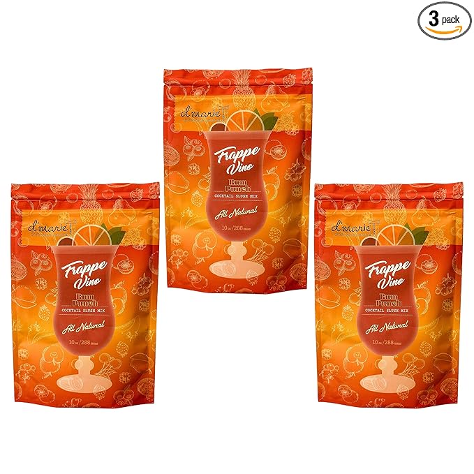 Frozen Cocktail Drink Mix - Each Bag Makes 10 Rum Punch Slushies - Drink Powder Pouches for Alcohol - All Natural Low Sugar Mixer, No Blender Needed, 3 Pack