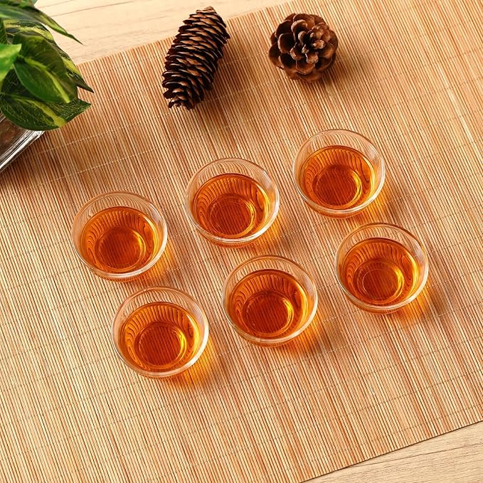 Skyley 6 Pieces Korean Soju Shot Glasses Sets Porcelain Cups Korean Ceramic Cups Tea Accessories Drinkware, Handcrafted Ceramic(Clear,Elegant Pattern)