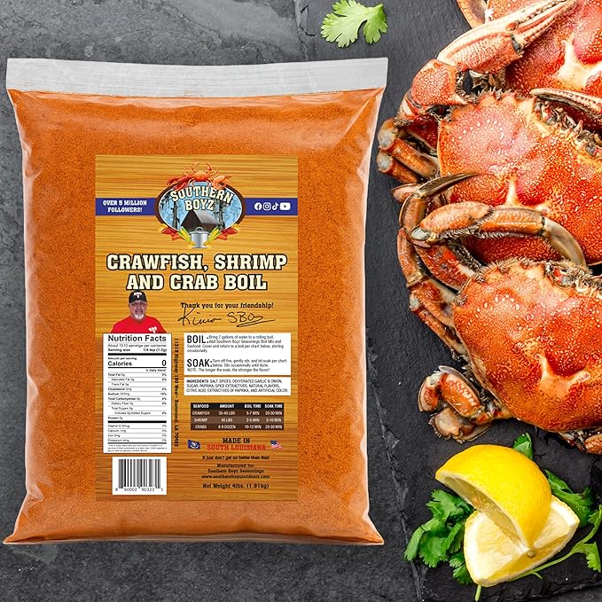 Southern Boyz Seasonings Cajun Seafood Boil, 4 Pound Bulk Sack (No MSG Blend - Seasons 35-40 Pounds Crawfish, 45 Pounds Shrimp or 6-8 Dozen Crabs)