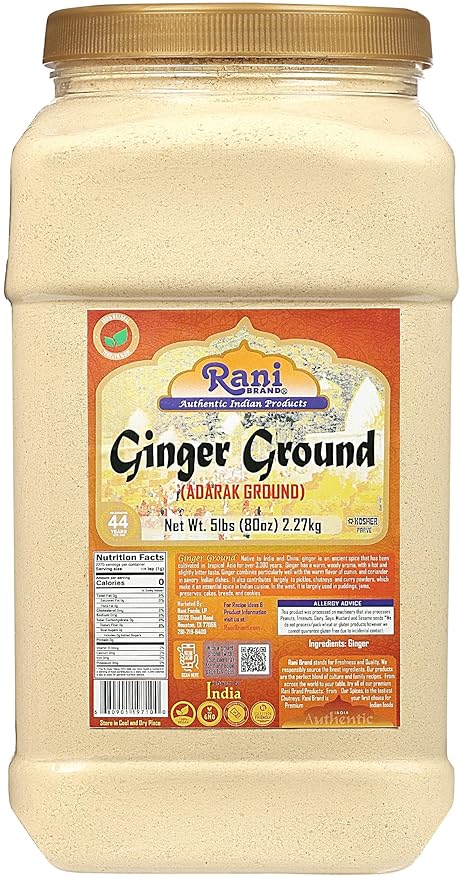 Rani Ginger (Adarak) Powder Ground, Spice 80oz (5lbs) 2.27kg Bulk PET Jar ~ All Natural | Vegan | Gluten Friendly | NON-GMO | Kosher | Indian Origin