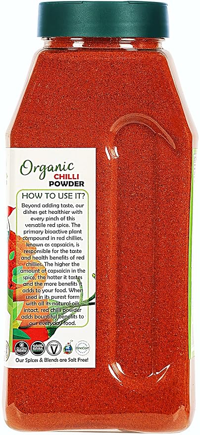 Rani Organic Chilli Powder (Mirchi Ground) 16oz (1lb) 454g PET Jar ~ All Natural | Vegan | Gluten Friendly | NON-GMO | Indian Origin | USDA Certified Organic