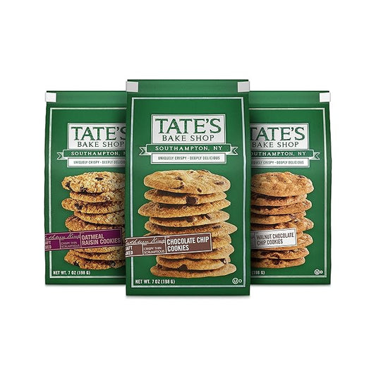Tate's Bake Shop Variety Pack, Oatmeal Raisin , Chocolate Chip & Chocolate Chip Walnut, 3 - 7 oz Bags