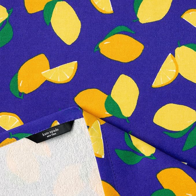 Kate Spade New York Lemon Party and Spring Gingham Kitchen Towels 4-Pack Set, Absorbent 100% Cotton, Navy Blue/Yellow, 17"x28"