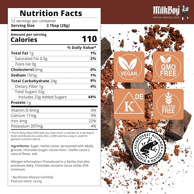 MilkBoy Gluten Free Hot Chocolate Mix for Cold or Hot Cocoa - Kosher, Vegan, Gourmet Swiss Chocolate Drink Mix With 12 Servings, Made in Switzerland, Rainforest Alliance Certified Cocoa, 12 OZ