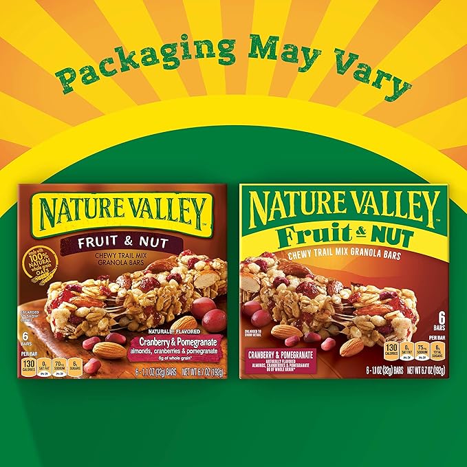 Nature Valley Chewy Fruit & Nut Granola Bars, Cranberry Pomegranate, 6 Bars, 6.7 OZ