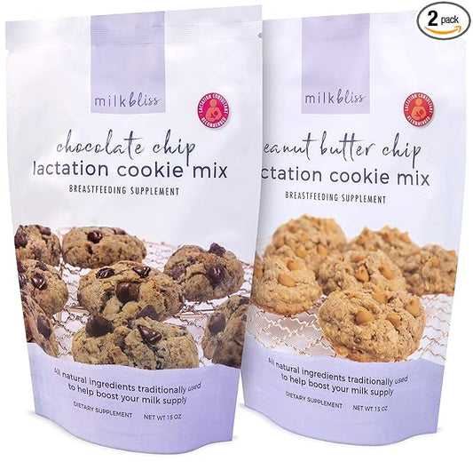 MilkBliss Chocolate Chip and Peanut Butter Chip Oatmeal Lactation Cookie Mixes- BreastfeedingSupplement Support for Milk Supply Increase 2 Pack