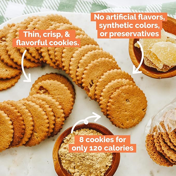 Dewey’s Bakery Triple Ginger Moravian Style Cookie Thins, Bakery Fresh with Real Simple Ingredients, Low Calorie Snack, No Artificial Flavors, Synthetic Colors or Preservatives, 9oz (Pack of 6)