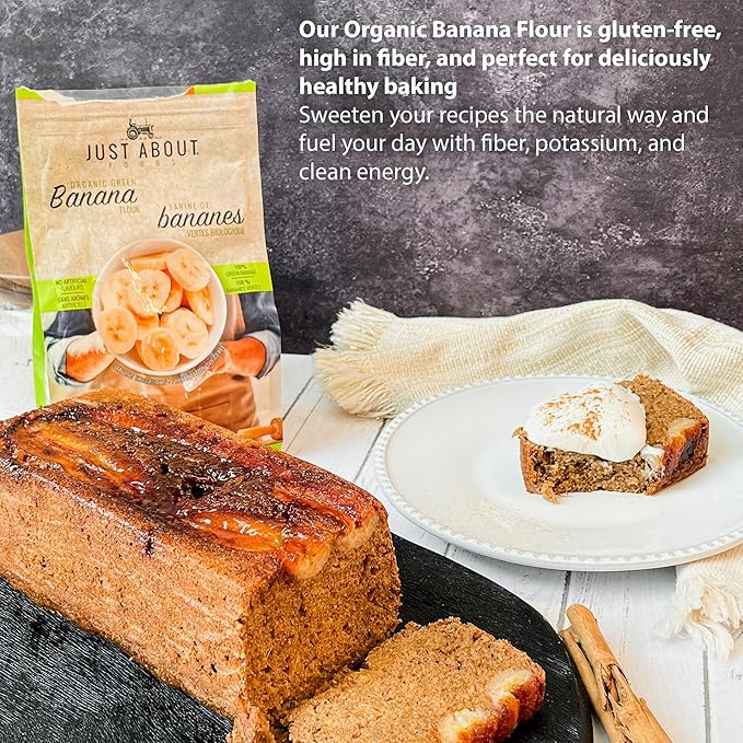 USDA Organic Banana Flour 1lb, Vegan, Paleo, Grain & Gluten Free, All-Purpose Wheat Flour Alternative, Great For Baking and Cooking, Just About Foods