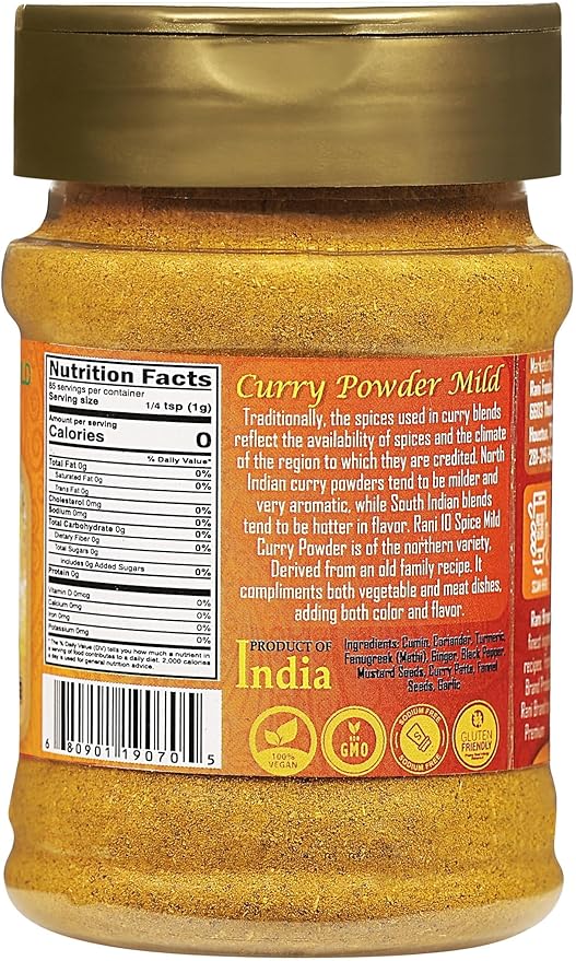 Rani Curry Powder Mild (10-Spice Authentic Indian Blend) 3oz (85g) PET Jar, Pack of 12 ~ All Natural | Salt-Free | NO Chili or Peppers | Vegan | Gluten Friendly | NON-GMO | Kosher | Indian Origin